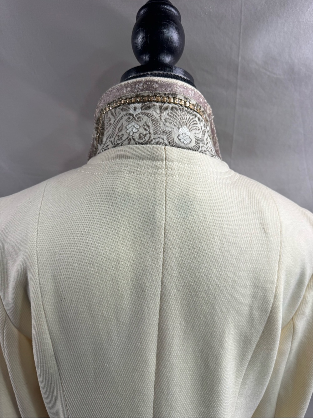 ZARA Collection Wool Blend Embellished Collar & Cuff Long Coat Cream - Picture 12 of 15